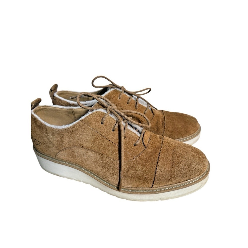 UGG Johanna Spill Seam Oxford Womens 9.5 Pre-Owned Oxford Brown Suede Shearling